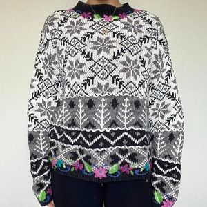 Casual Corner Patterned Grandma Sweater